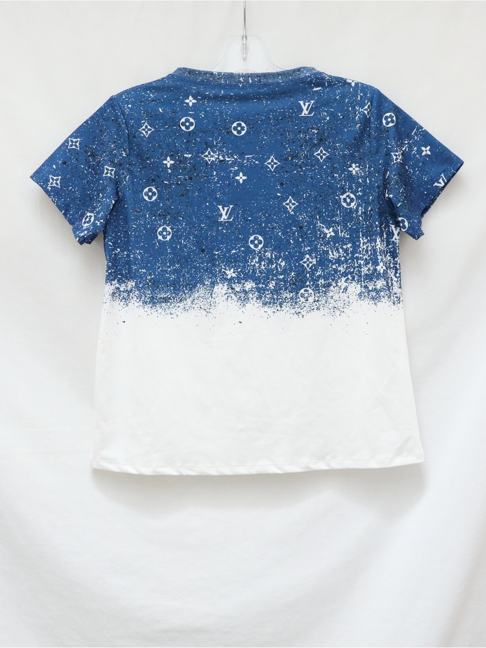 Blue designer logo t-shirt white print short sleeve women’s top - Picture 4 of 4